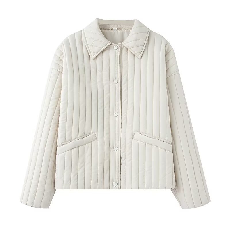 Jachetă căptușită din bumbac, decorațiune cataramă în formă de inimă, umplutură poliester-bumbac, mâneci lungi, primăvara 2025