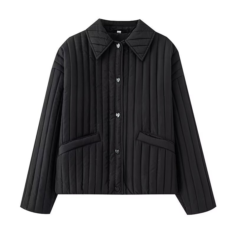 Jachetă căptușită din bumbac, decorațiune cataramă în formă de inimă, umplutură poliester-bumbac, mâneci lungi, primăvara 2025