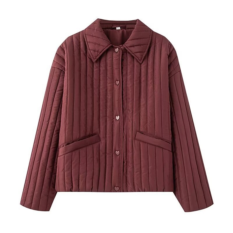 Jachetă căptușită din bumbac, decorațiune cataramă în formă de inimă, umplutură poliester-bumbac, mâneci lungi, primăvara 2025
