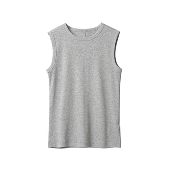 Slim-fit pamučna potkošulja s okruglim izrezom, široke I-oblike naramenice, mikroelastičnost, 90–95% pamuk + <30% spandex, standardna duljina 50–65 cm, ljeto 2025, za odrasle žene