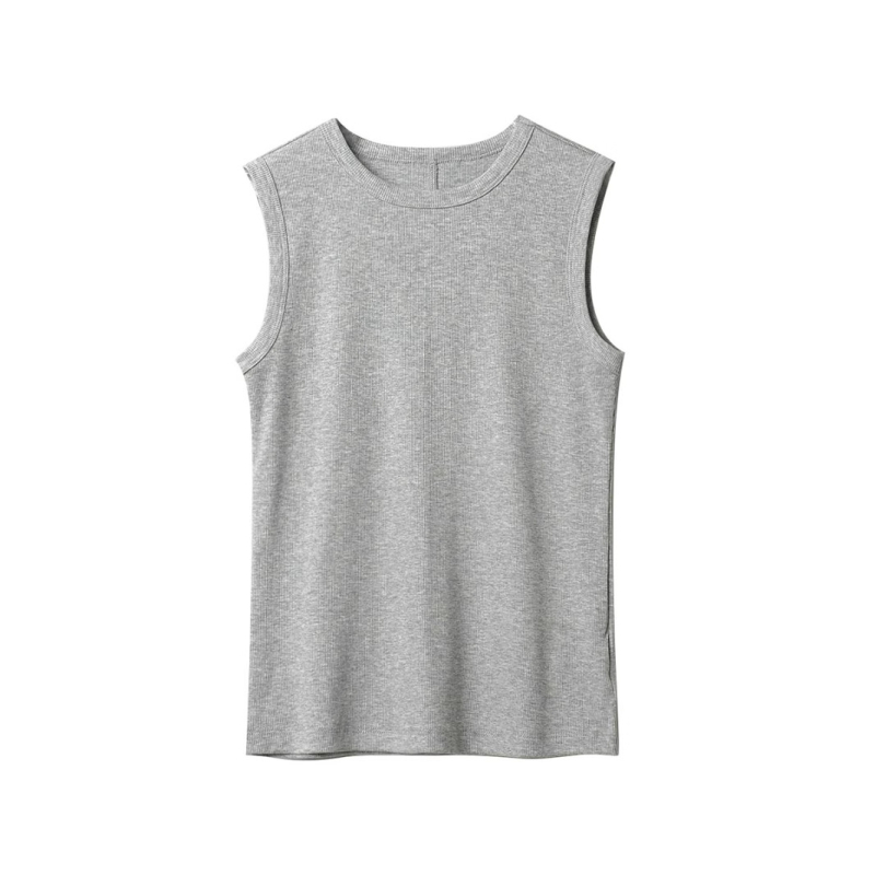Slim-fit pamučna potkošulja s okruglim izrezom, široke I-oblike naramenice, mikroelastičnost, 90–95% pamuk + <30% spandex, standardna duljina 50–65 cm, ljeto 2025, za odrasle žene