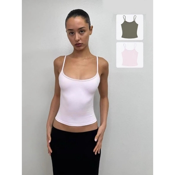Damski top bez rukava s tankim naramenicama, uski kroj, vrlo kratka duljina (≤40 cm), materijal Nylon/Spandex (70–80% Nylon, <30% Spandex)