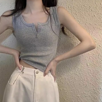 Памучна халтер-гръб танкова горнище с фиксирани чашки, V-образно деколте, целогодишна употреба, 90–95% памук, 181–200 g/m²