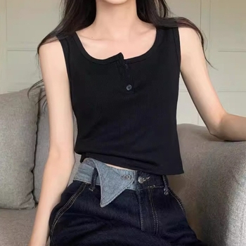 Памучна халтер-гръб танкова горнище с фиксирани чашки, V-образно деколте, целогодишна употреба, 90–95% памук, 181–200 g/m²