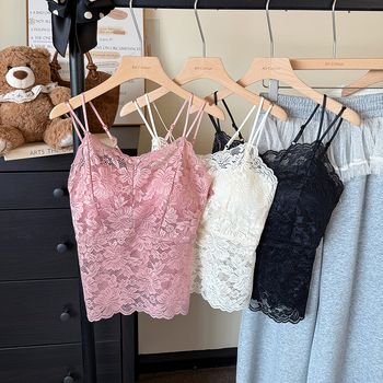 Kamisolė su V iškirpte, nėriniai ir siuvinėjimas, nailono audinys, vidutinio ilgio