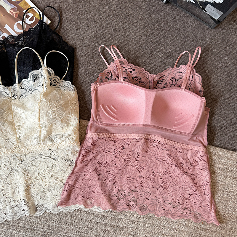 Kamisolė su V iškirpte, nėriniai ir siuvinėjimas, nailono audinys, vidutinio ilgio