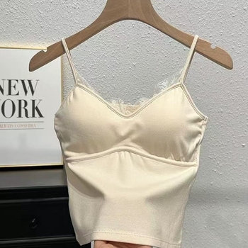 Nėrinių camisole su įdėtu V kaklu ir nugaros detaliu, nailonas vidutinio svorio 161–180 g/m², visoms metų laikams