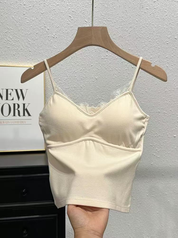 Nėrinių camisole su įdėtu V kaklu ir nugaros detaliu, nailonas vidutinio svorio 161–180 g/m², visoms metų laikams