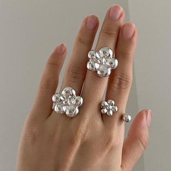 Prsten od srebra 925 s cvjetnim dizajnom, polirani završetak, INS stil, za žene