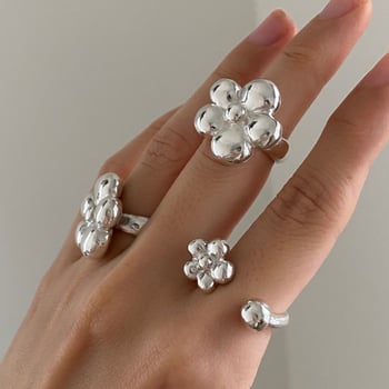Prsten od srebra 925 s cvjetnim dizajnom, polirani završetak, INS stil, za žene