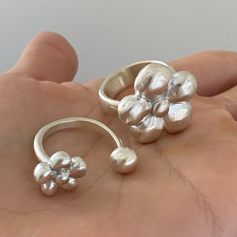 Prsten od srebra 925 s cvjetnim dizajnom, polirani završetak, INS stil, za žene