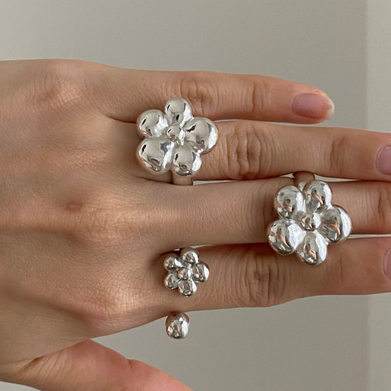 Prsten od srebra 925 s cvjetnim dizajnom, polirani završetak, INS stil, za žene