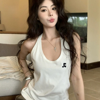 Halter cami top su RR spauda, 95% medvilnė, Slim fit, Casual stilius