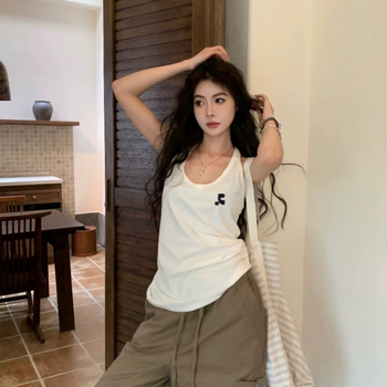 Halter cami top su RR spauda, 95% medvilnė, Slim fit, Casual stilius