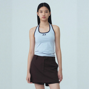 Moterų halterio kaklo top be rankovių, siauras siluetas, trumpas ilgis, Korejos–Japonijos laisvalaikio stilius, vasara 2025