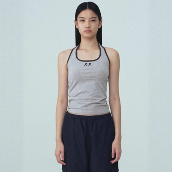 Moterų halterio kaklo top be rankovių, siauras siluetas, trumpas ilgis, Korejos–Japonijos laisvalaikio stilius, vasara 2025