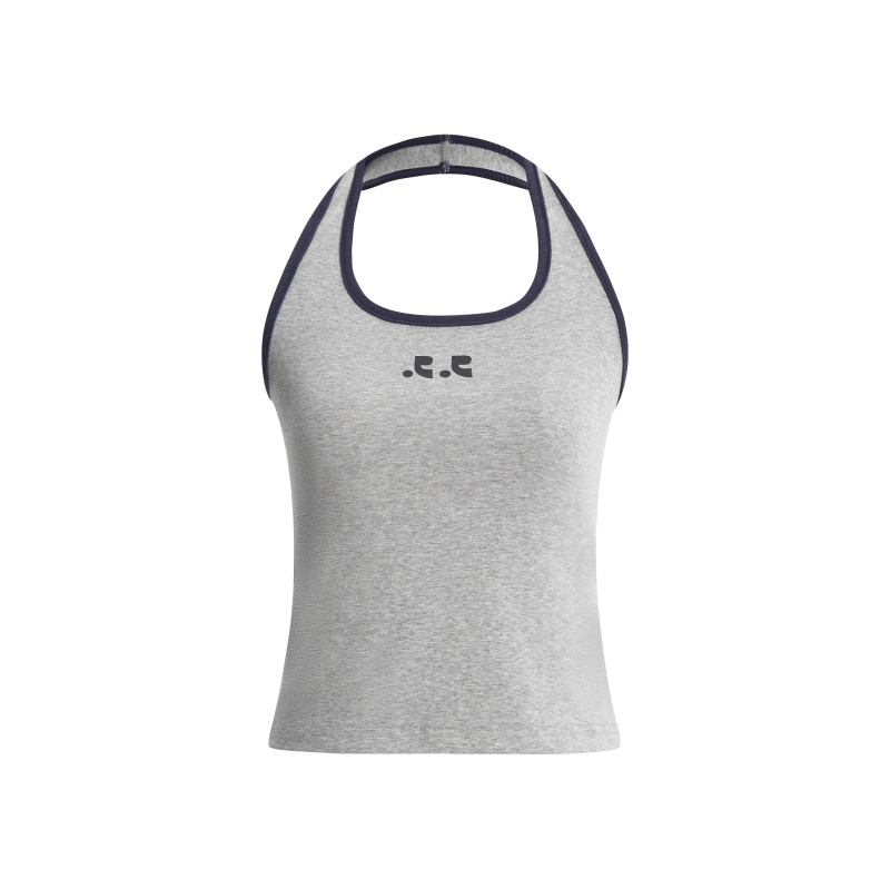 Moterų halterio kaklo top be rankovių, siauras siluetas, trumpas ilgis, Korejos–Japonijos laisvalaikio stilius, vasara 2025