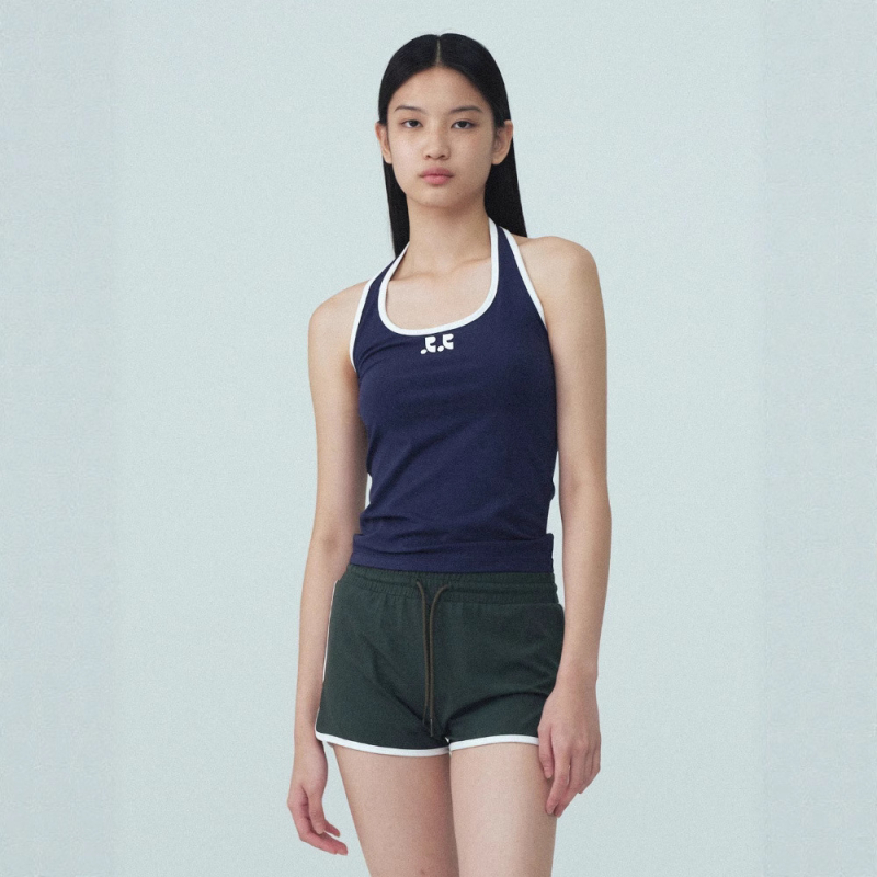 Moterų halterio kaklo top be rankovių, siauras siluetas, trumpas ilgis, Korejos–Japonijos laisvalaikio stilius, vasara 2025