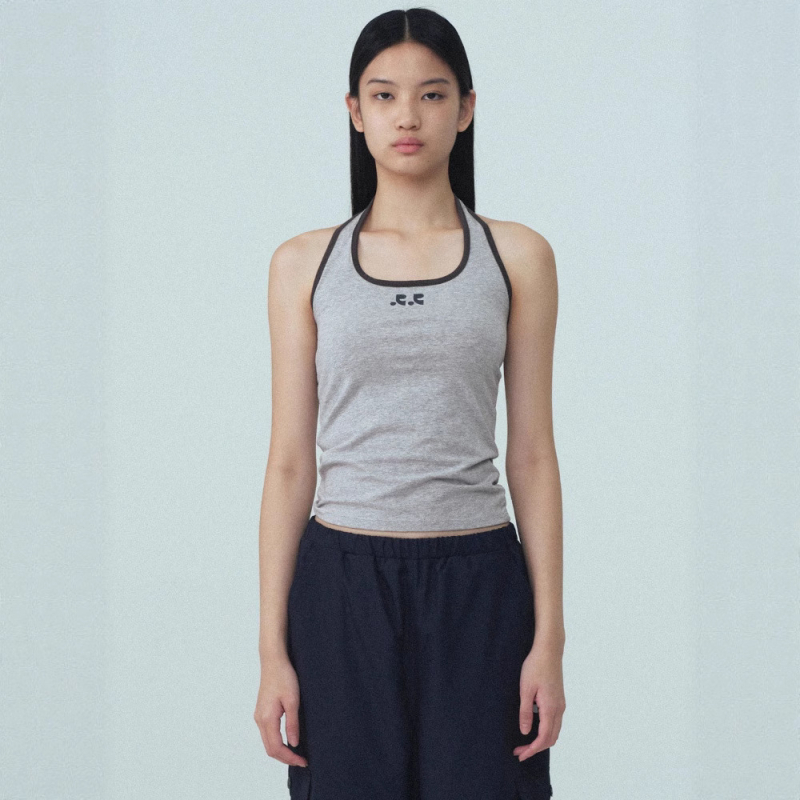 Moterų halterio kaklo top be rankovių, siauras siluetas, trumpas ilgis, Korejos–Japonijos laisvalaikio stilius, vasara 2025
