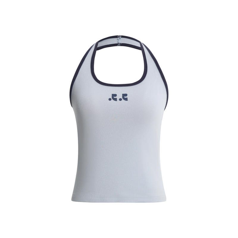 Moterų halterio kaklo top be rankovių, siauras siluetas, trumpas ilgis, Korejos–Japonijos laisvalaikio stilius, vasara 2025