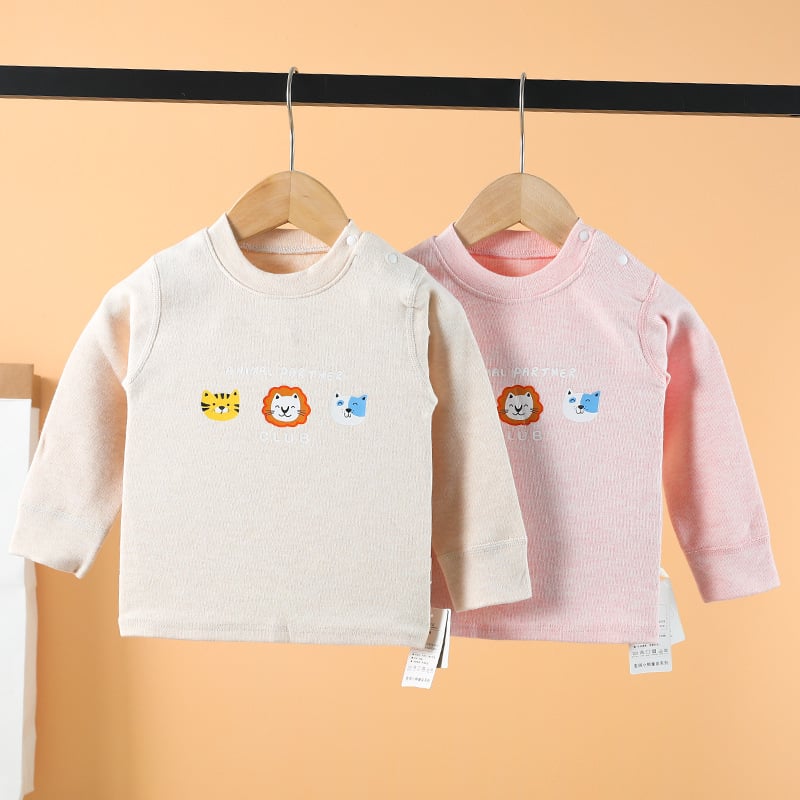 Bērnu bezšuvju kokvilnas rudens tops ar apaļu kaklu, bez kapuces, 95% kokvilna, vecums 1–3 gadi