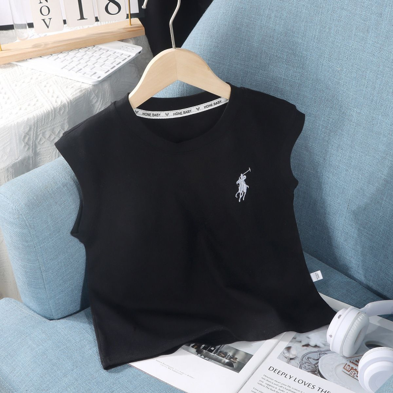 Dječji bez rukava T-shirt u korejskom stilu, okrugli izrez, 100% pamuk, vlage upijajući, cartoon uzorak, ljeto