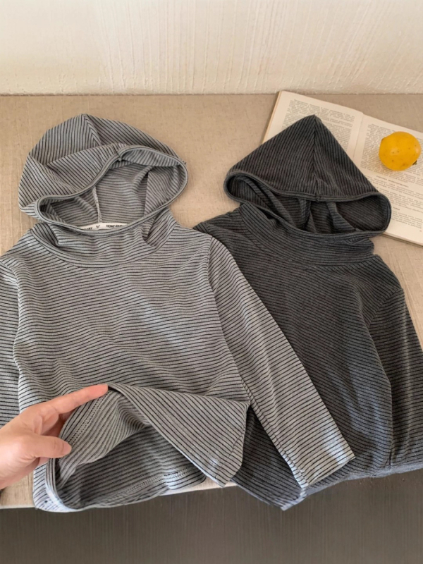Dječja kapuljačasta majica s prugama, bazni sloj od pamuka, unisex, jesen 2025