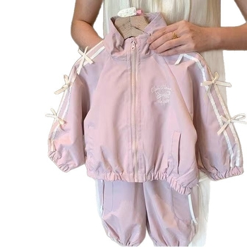 Dječji dvodjelni set u korejskom stilu za proljeće i jesen, jakna s mašnicom i hlače, crtani uzorak, mekan završetak, pamuk 40%