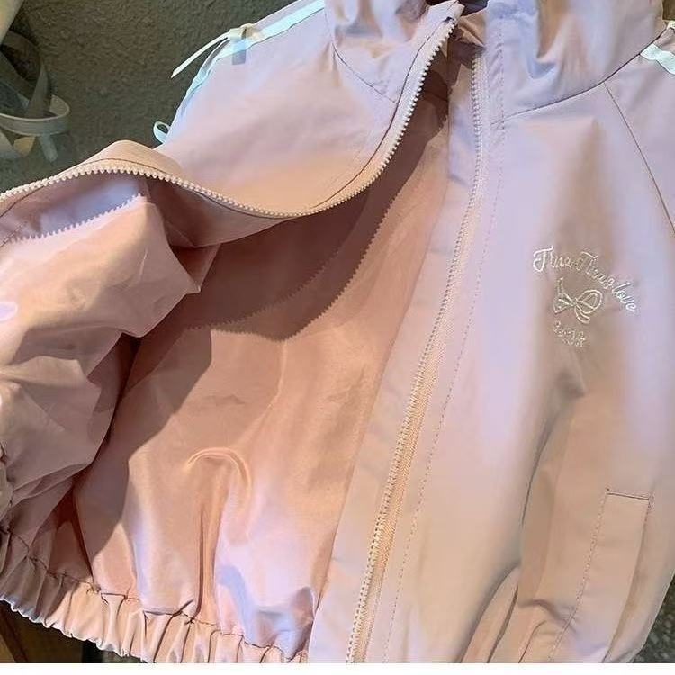 Dječji dvodjelni set u korejskom stilu za proljeće i jesen, jakna s mašnicom i hlače, crtani uzorak, mekan završetak, pamuk 40%