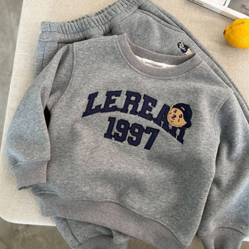 Dječji dvodijelni set od debelog flisa s motivom medvjeda: pulover s dugim rukavima i hlače, bez kapucje, mekana pamuk smjesa