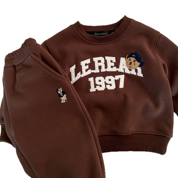 Dječji dvodijelni set od debelog flisa s motivom medvjeda: pulover s dugim rukavima i hlače, bez kapucje, mekana pamuk smjesa