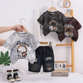 Dječji ljetni dvodijelni komplet, pamuk 90%, kratka rukava gornji dio i šorcevi, pulover, korejski stil, za uzrast 1–3 godine