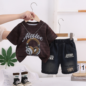 Dječji ljetni dvodijelni komplet, pamuk 90%, kratka rukava gornji dio i šorcevi, pulover, korejski stil, za uzrast 1–3 godine