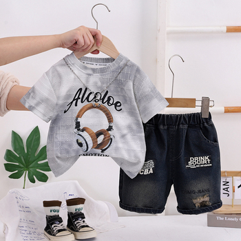 Dječji ljetni dvodijelni komplet, pamuk 90%, kratka rukava gornji dio i šorcevi, pulover, korejski stil, za uzrast 1–3 godine