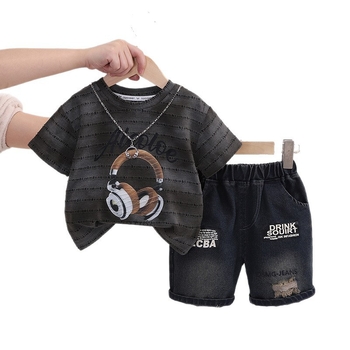 Dječji ljetni dvodijelni komplet, pamuk 90%, kratka rukava gornji dio i šorcevi, pulover, korejski stil, za uzrast 1–3 godine