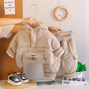 Dječji zimski trodjelni komplet za dječake s kapuljom, fleece podstavom i debelom mješavinom pamuka i poliestera