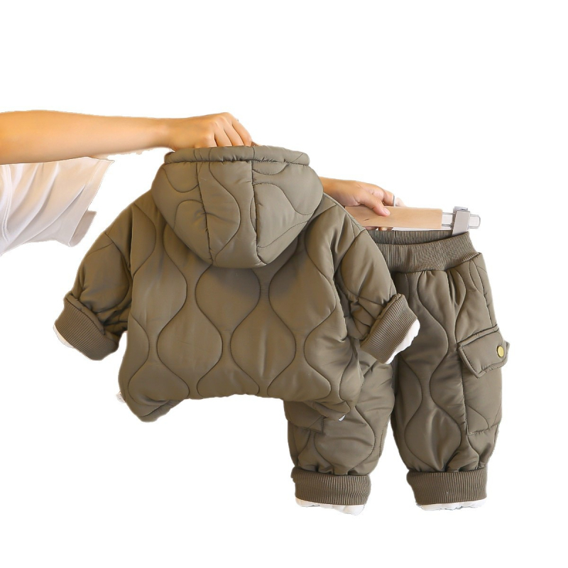 Dječji zimski trodjelni komplet za dječake s kapuljom, fleece podstavom i debelom mješavinom pamuka i poliestera