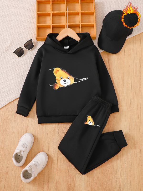 Két darabos gyerekruha szett lányoknak: kapucnis pulóver és nadrág, hosszú ujjak, poliészter anyag, kényelmes stílus, tavasz–ősz