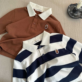 Dječje pamučne polo majice, dugi rukav, korejski stil, ovratnik s reverom, crtani uzorak