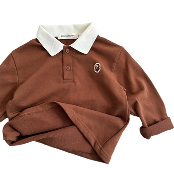 Dječje pamučne polo majice, dugi rukav, korejski stil, ovratnik s reverom, crtani uzorak