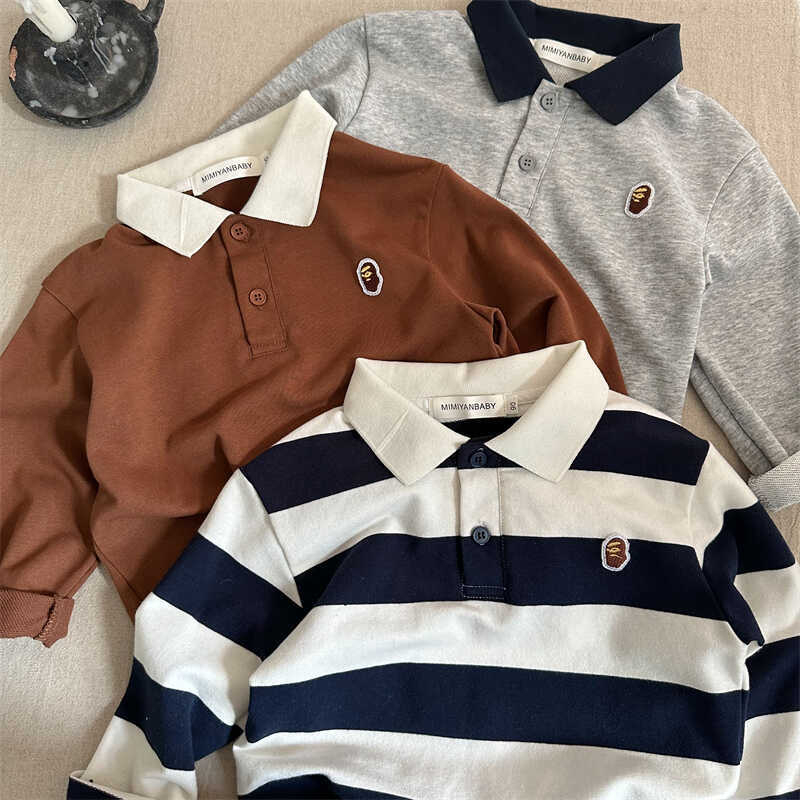 Dječje pamučne polo majice, dugi rukav, korejski stil, ovratnik s reverom, crtani uzorak