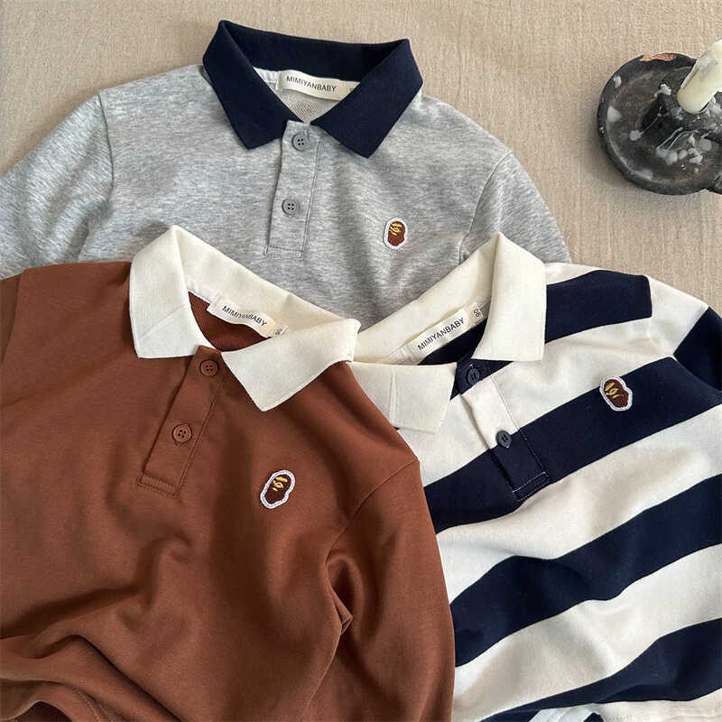Dječje pamučne polo majice, dugi rukav, korejski stil, ovratnik s reverom, crtani uzorak