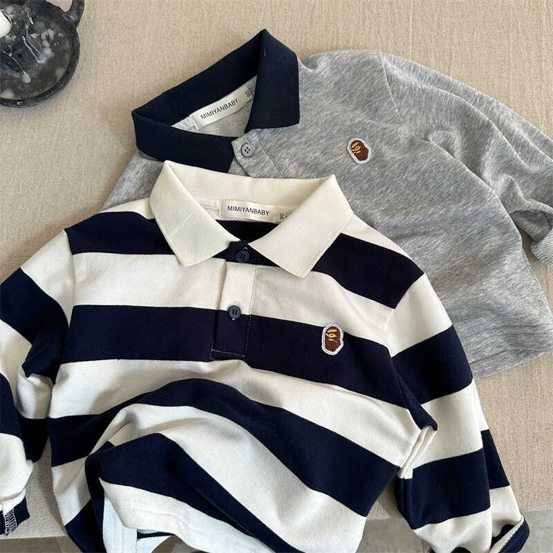 Dječje pamučne polo majice, dugi rukav, korejski stil, ovratnik s reverom, crtani uzorak