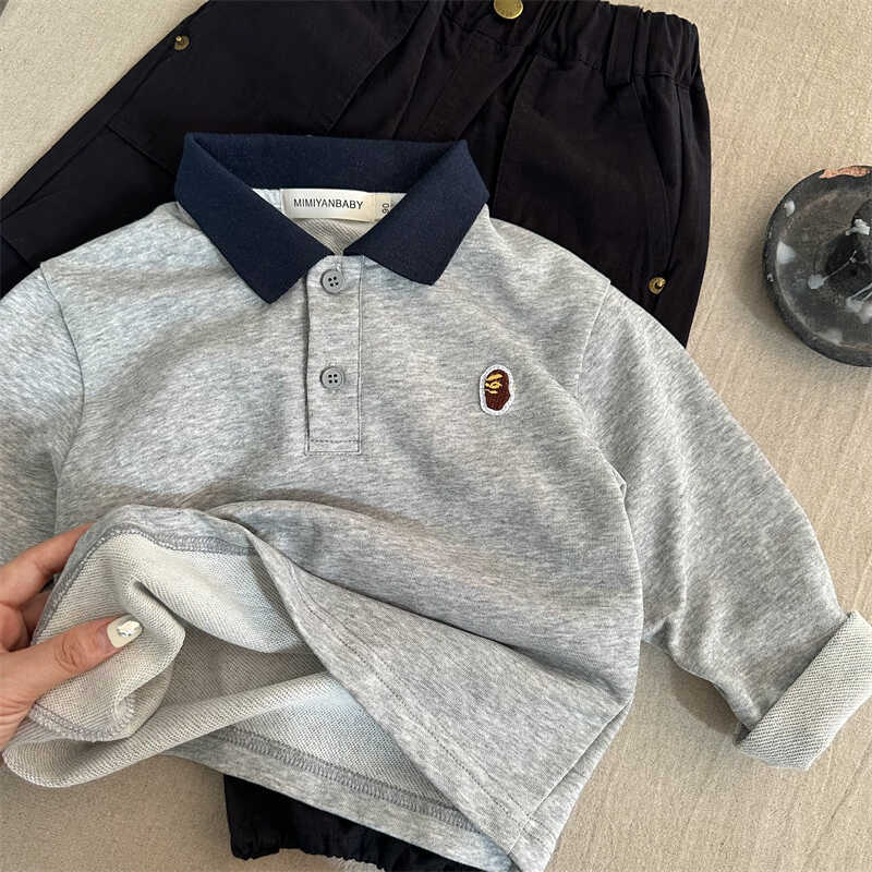 Dječje pamučne polo majice, dugi rukav, korejski stil, ovratnik s reverom, crtani uzorak