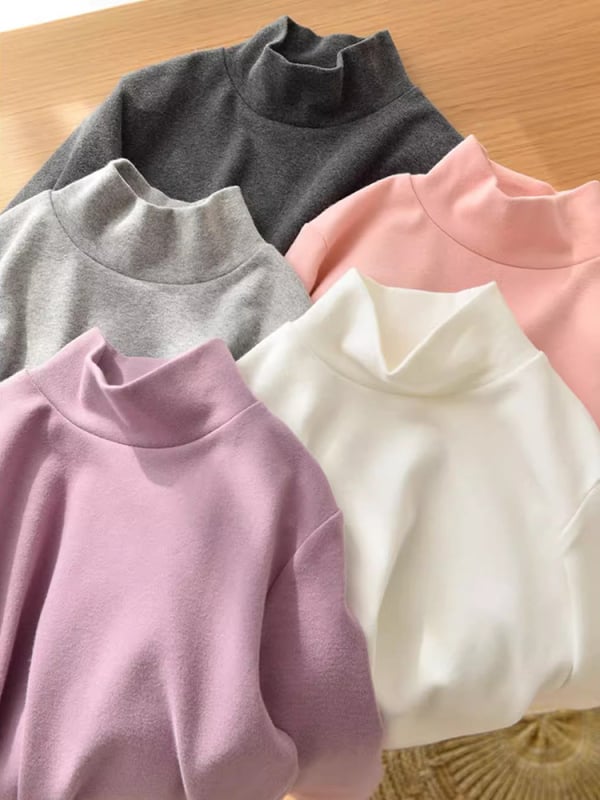 Dječja majica s dugim rukavima i polu-visokim ovratnikom – 95% pamuk, mekana obrada tkanine, za djecu iznad 8 godina, proljeće-jesen (95% pamuk; dugi rukavi; polu-visoki ovratnik; za djecu iznad 8 godina)