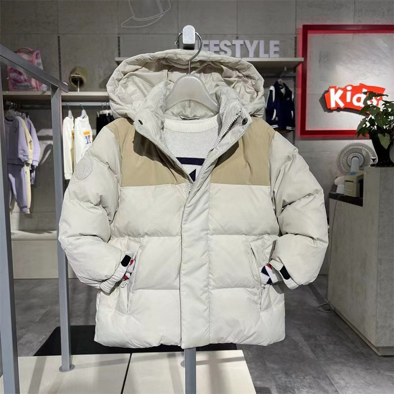 Bērnu kapucēta dūnu jaka, unisex, 8+ gadi (140 cm+), balta pīļu dūnu pildījums, bieza, rāvējslēdzējs