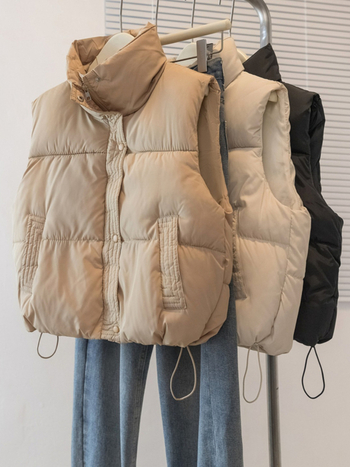 Korejskog stila kratka vesta s punom od pamuka za žene, stojeći ovratnik, zima 2025, ležerna vanjska odjeća