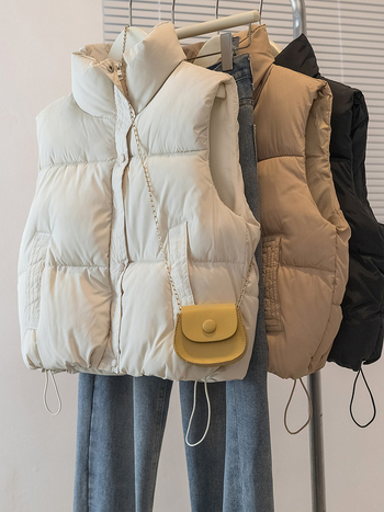 Korejskog stila kratka vesta s punom od pamuka za žene, stojeći ovratnik, zima 2025, ležerna vanjska odjeća