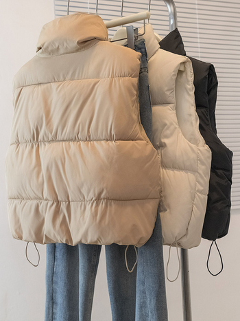 Korejskog stila kratka vesta s punom od pamuka za žene, stojeći ovratnik, zima 2025, ležerna vanjska odjeća