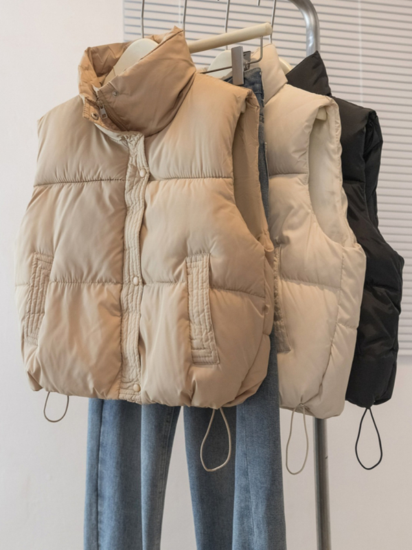 Korejskog stila kratka vesta s punom od pamuka za žene, stojeći ovratnik, zima 2025, ležerna vanjska odjeća